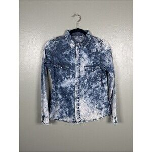 Angel Premium Pearl Snap‎ Lightweight Bleached Denim Look Slim Fit Medium
